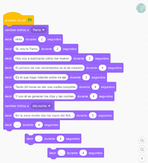 Proyecto de Scratch de la explicación de los movimientos de la Tierra